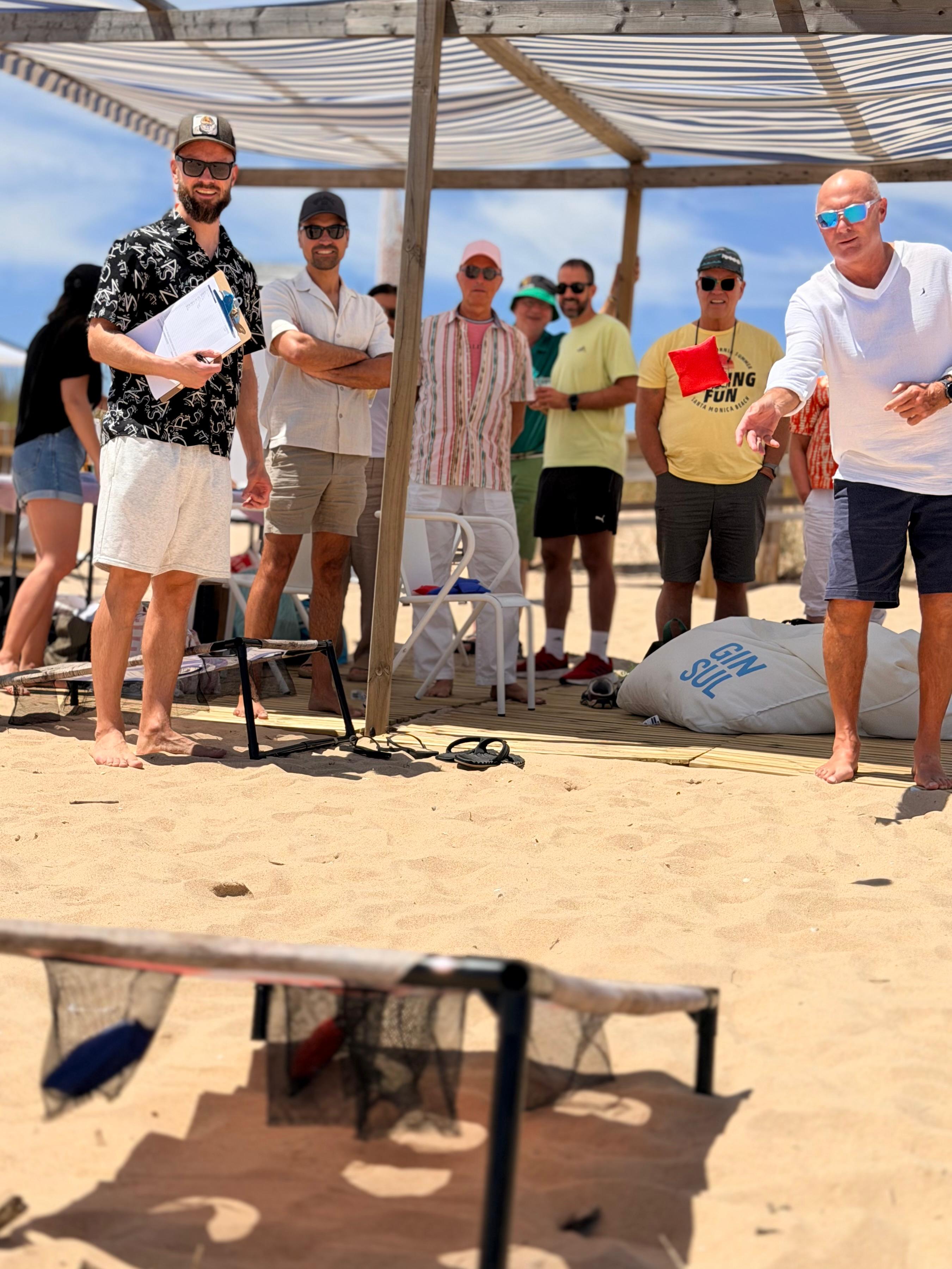 Cornhole in progress.